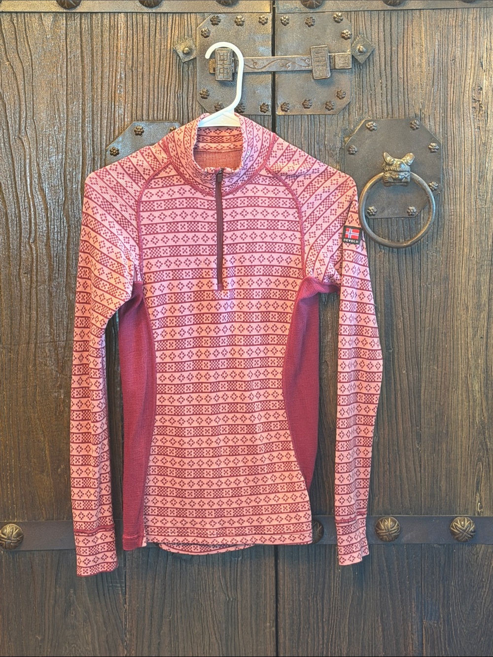 Women's Pink Patterned Long-Sleeve Half-Zip Top